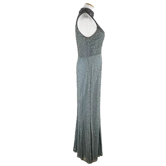 Ricci Wear Halter Neck Sequin Embellished Evening Gown Gray Silver Size M - Picture 8 of 14